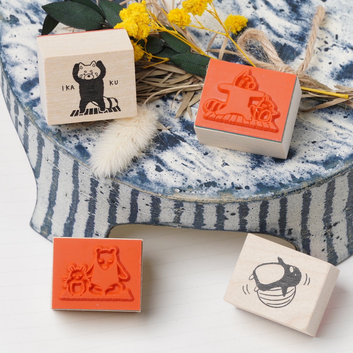 Wooden Stamp Set of 4 - Yamanohacho Neighborhood Animals Stroll