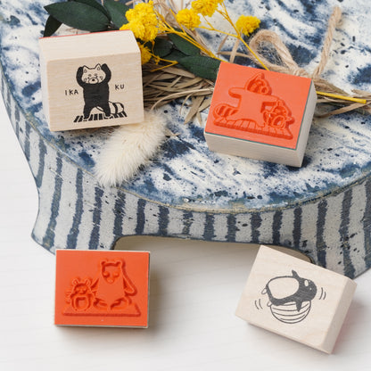Wooden Stamp Set of 4 - Yamanohacho Neighborhood Animals Stroll