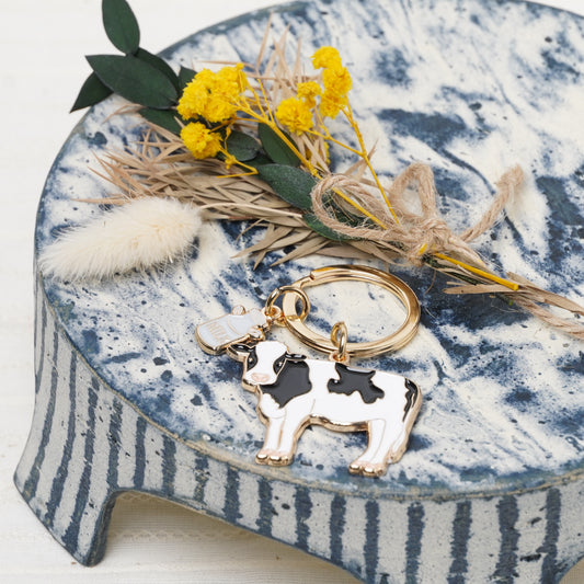 Animal Key Ring with Mini Charm Cow