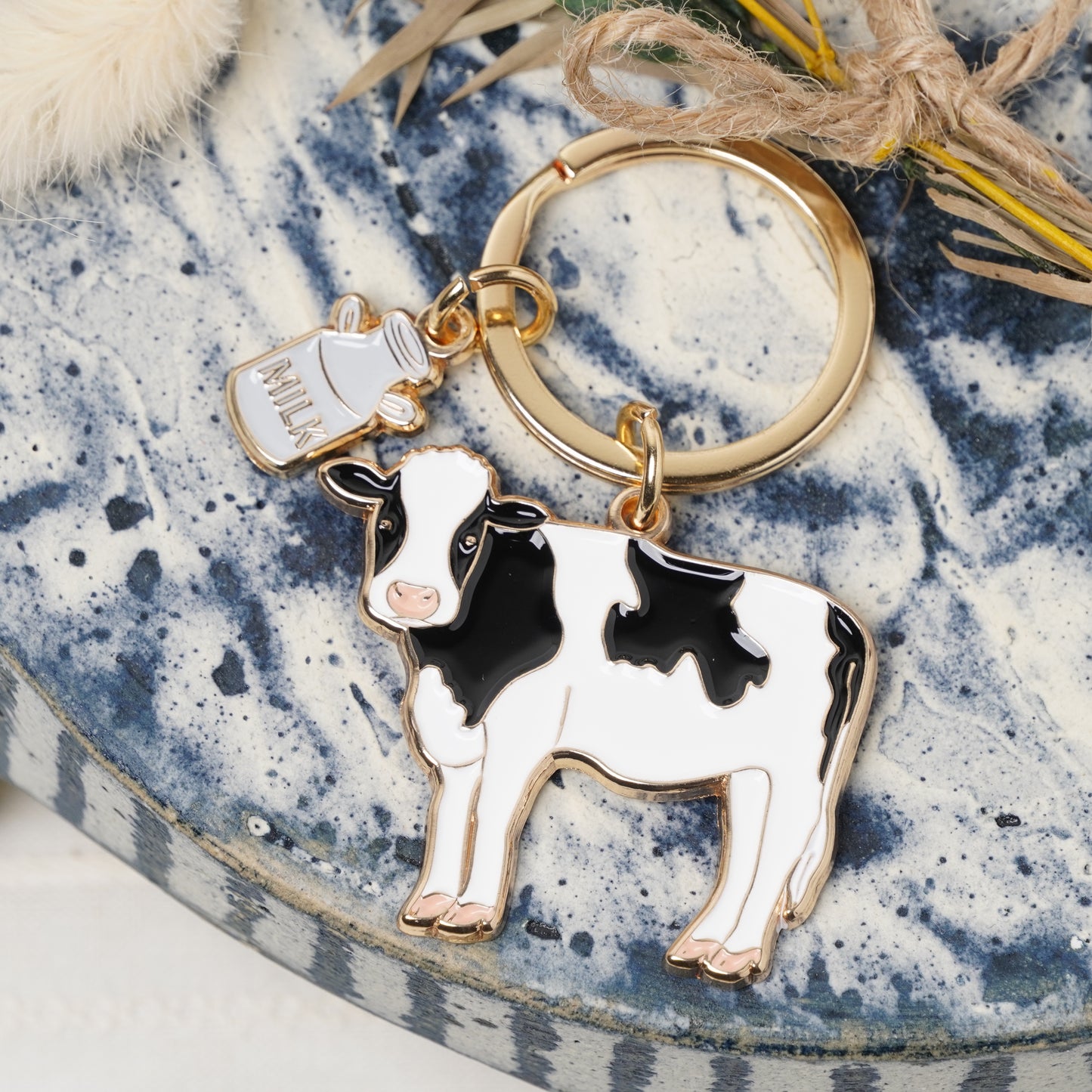 Animal Key Ring with Mini Charm Cow