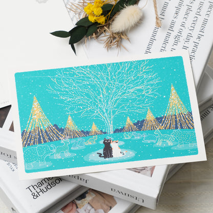 Winter Tabineko Postcard - Japanese Cat Traveling Series Forest illuminations