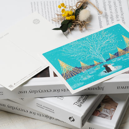 Winter Tabineko Postcard - Japanese Cat Traveling Series Forest illuminations