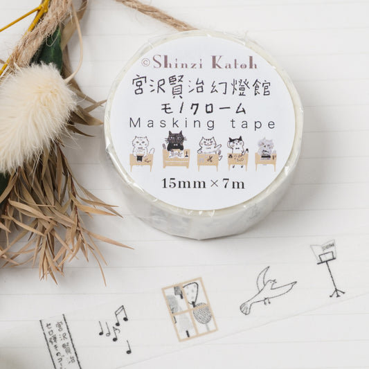 Shinzi Katoh x Kenji Miyazawa Gentokan Masking Tape - Monochrome "Gauche the Cellist"