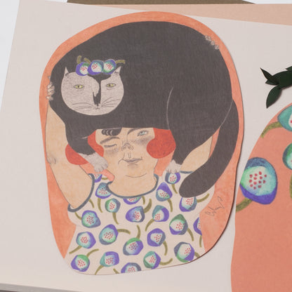 moritaMiW Postcard - Black Cat Love Cheney