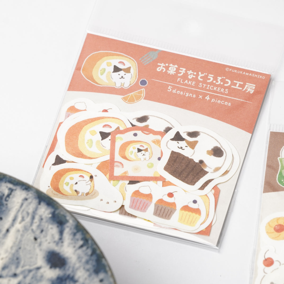 Okashi na Doubutsu Kobo Washi Flake Stickers - Cat