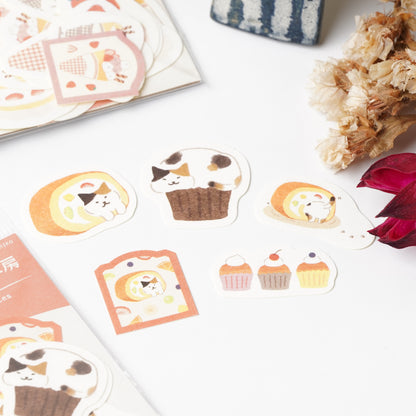 Okashi na Doubutsu Kobo Washi Flake Stickers - Cat