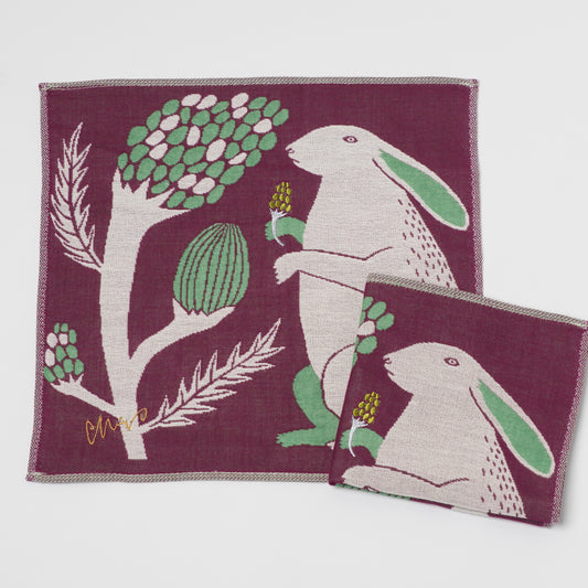 moritaMiW Gauze Handkerchief - 3-Ply Cotton, Embroidered Rabbit