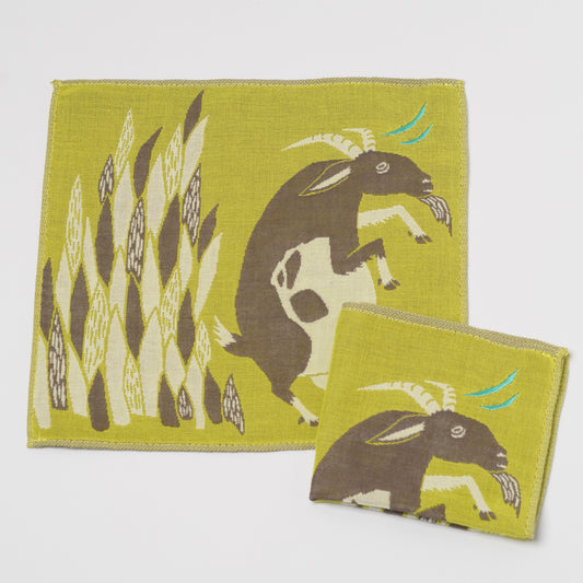 moritaMiW Gauze Handkerchief - 3-Ply Cotton, Embroidered Goat