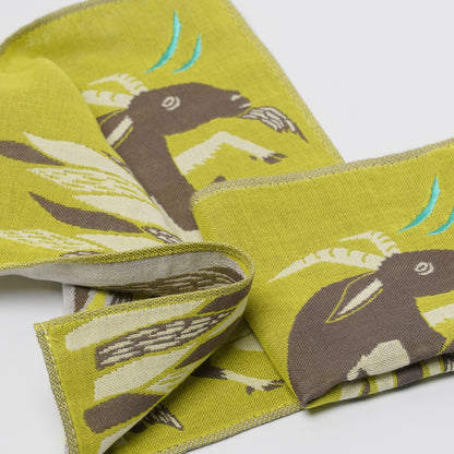 moritaMiW Gauze Handkerchief - 3-Ply Cotton, Embroidered Goat