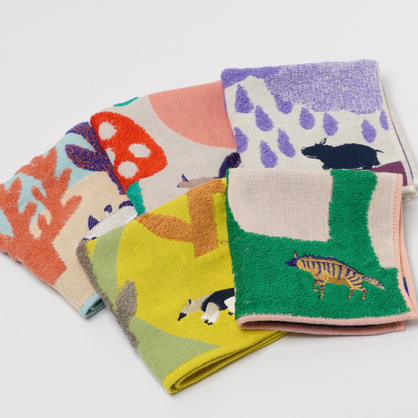 moritaMiW Gauze Handkerchief - 3-Ply Cotton, Embroidered coelacanth