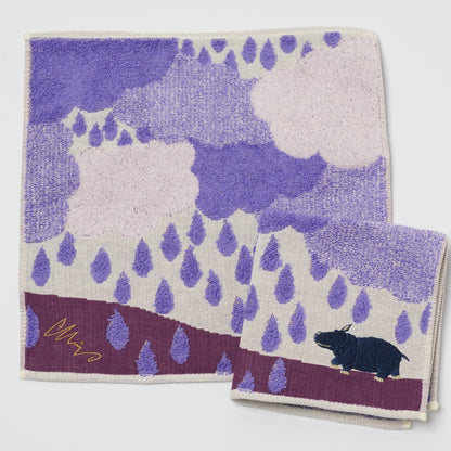 moritaMiW Gauze Handkerchief - 3-Layer Cotton with Embroidery Hippo