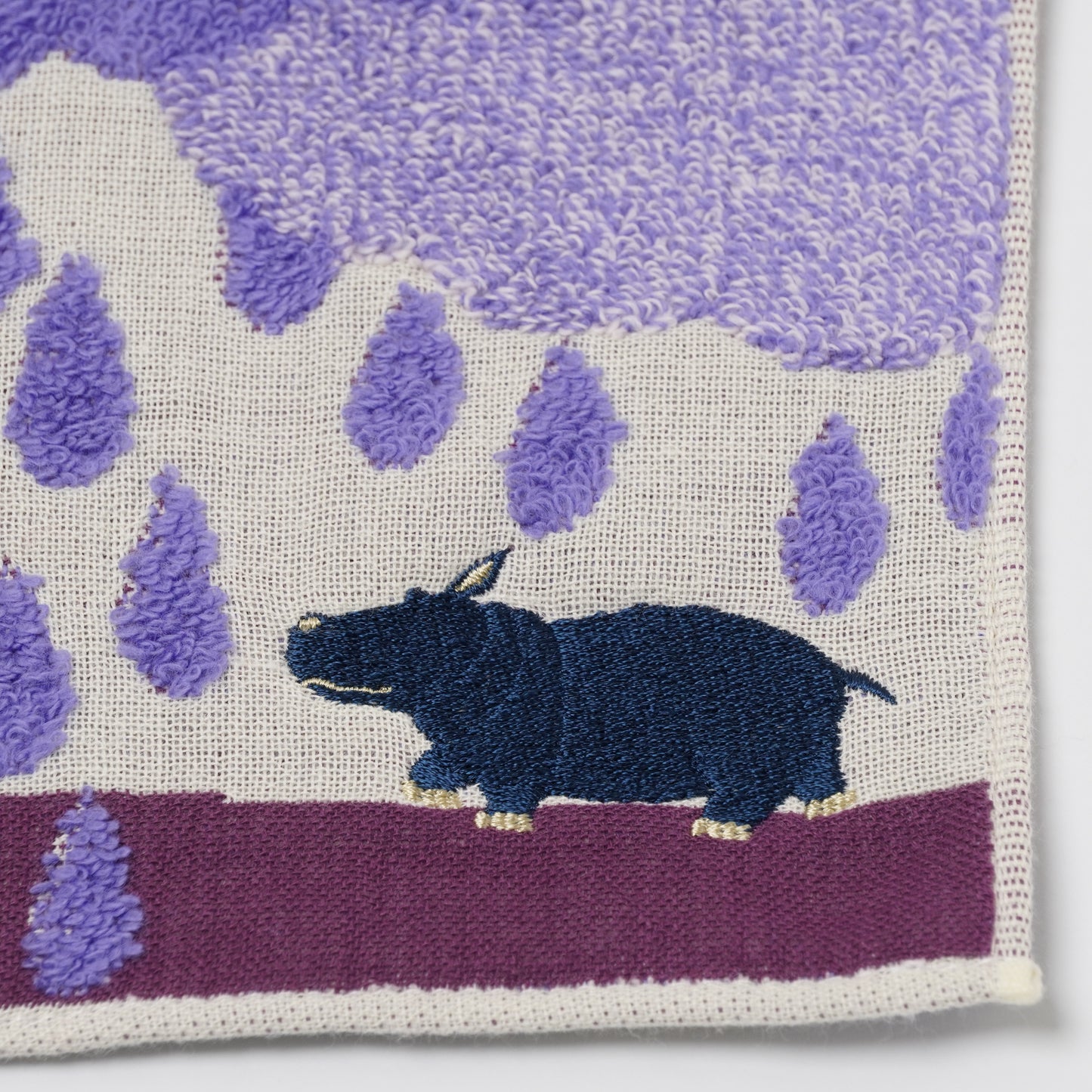 moritaMiW Gauze Handkerchief - 3-Layer Cotton with Embroidery Hippo