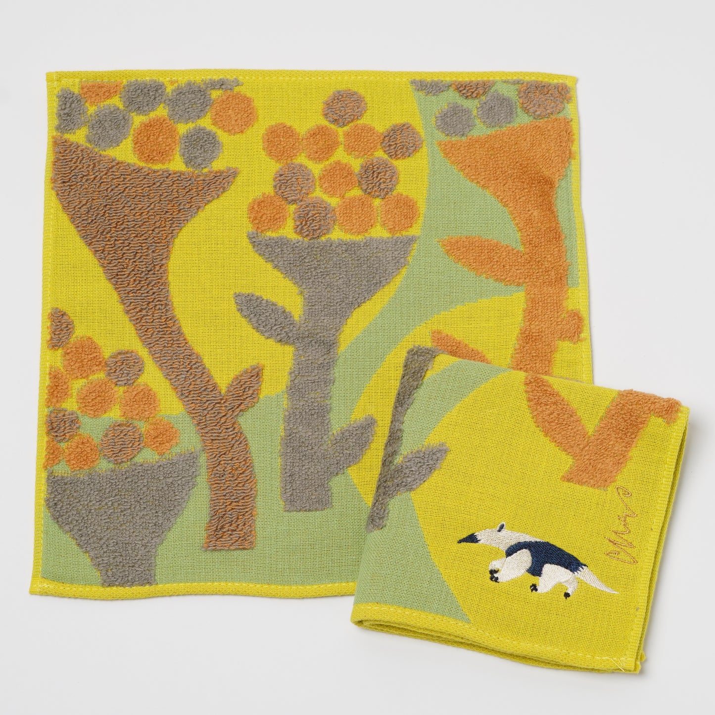 moritaMiW Gauze Handkerchief - 3-Ply Cotton, Embroidered anteater