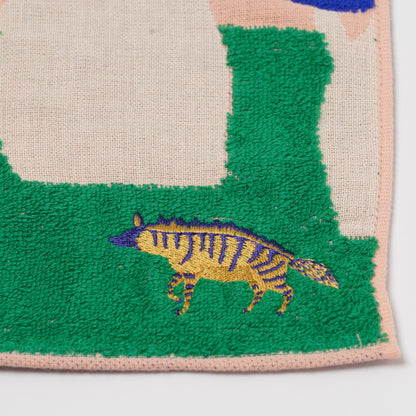 moritaMiW Gauze Handkerchief - 3-Ply Cotton, Embroidered hyena