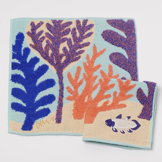 moritaMiW Gauze Handkerchief - 3-Ply Cotton, Embroidered coelacanth