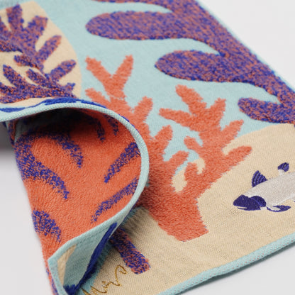 moritaMiW Gauze Handkerchief - 3-Ply Cotton, Embroidered coelacanth