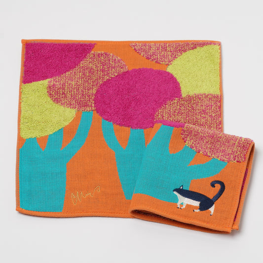 moritaMiW Gauze Handkerchief - 3-Layer Cotton with Embroidery Cat