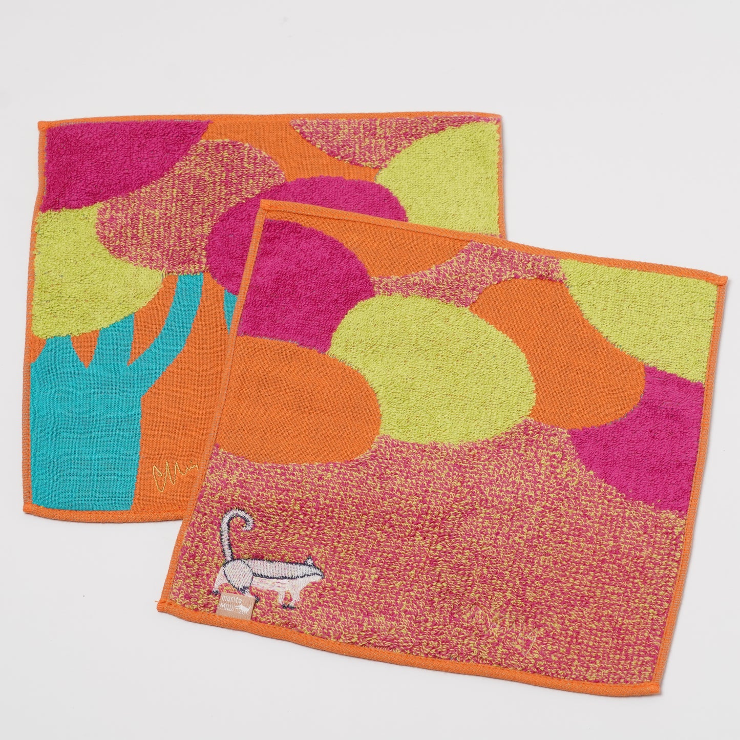 moritaMiW Gauze Handkerchief - 3-Layer Cotton with Embroidery Cat