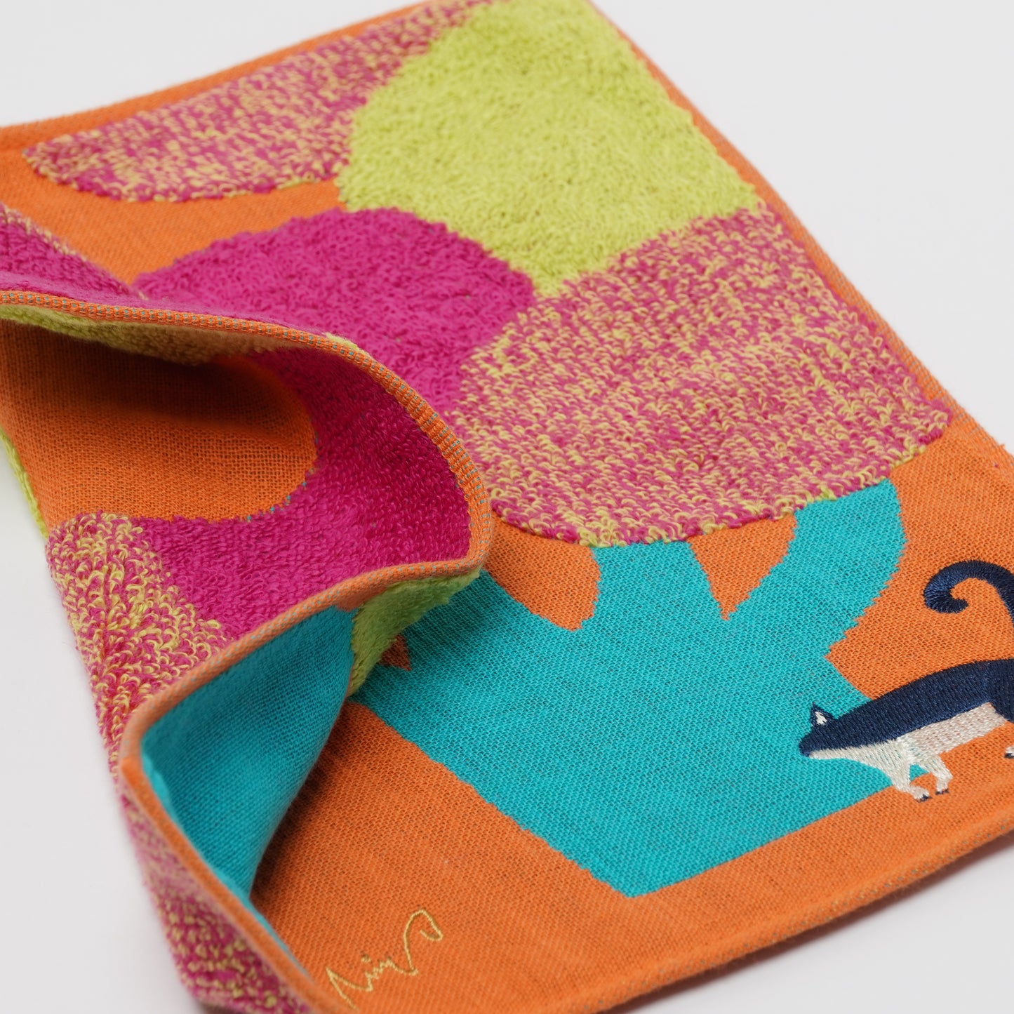 moritaMiW Gauze Handkerchief - 3-Layer Cotton with Embroidery Cat