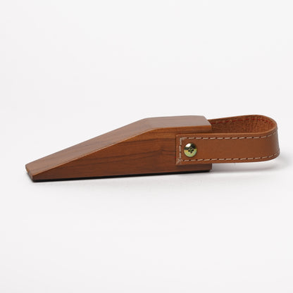 Natural Teak Wood & Leather Door Stopper