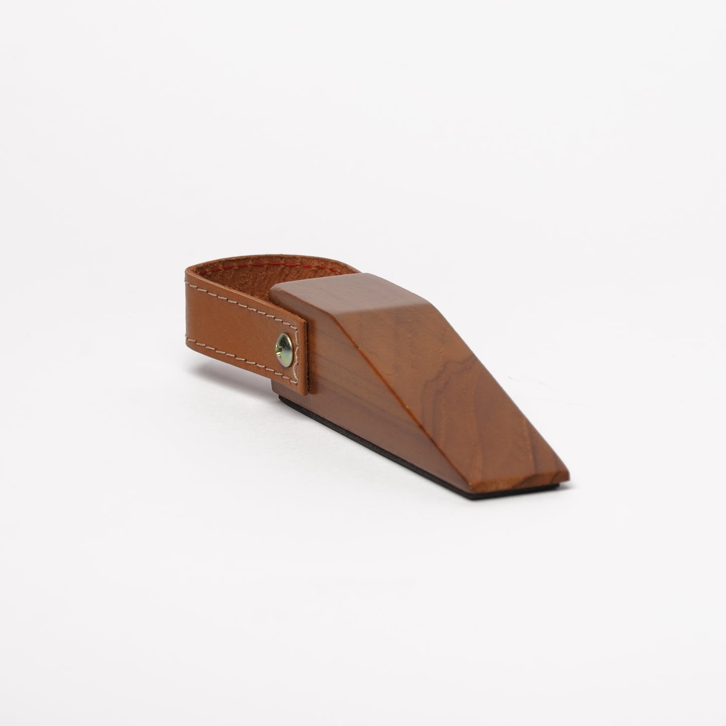Natural Teak Wood & Leather Door Stopper