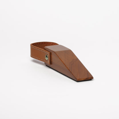 Natural Teak Wood & Leather Door Stopper