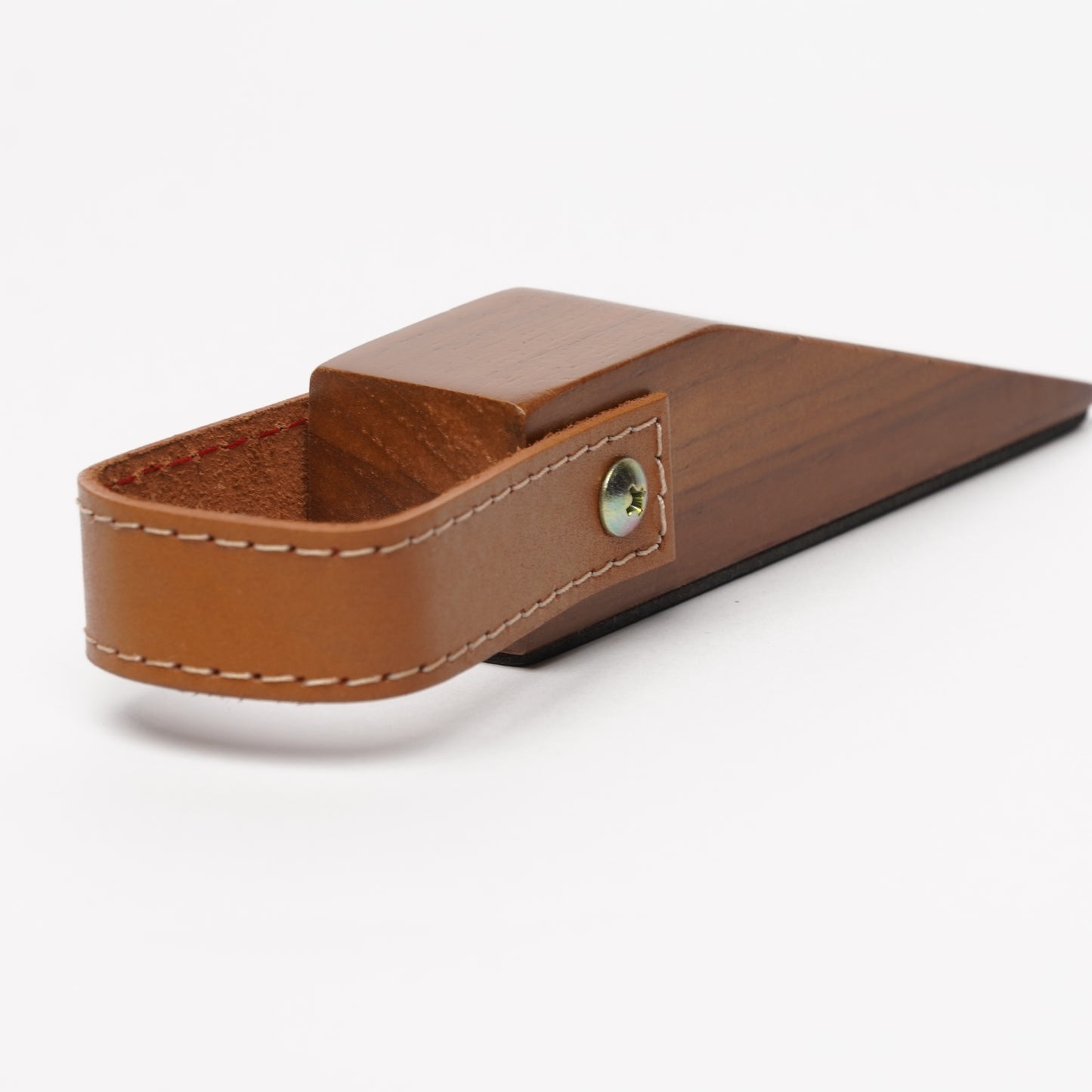 Natural Teak Wood & Leather Door Stopper