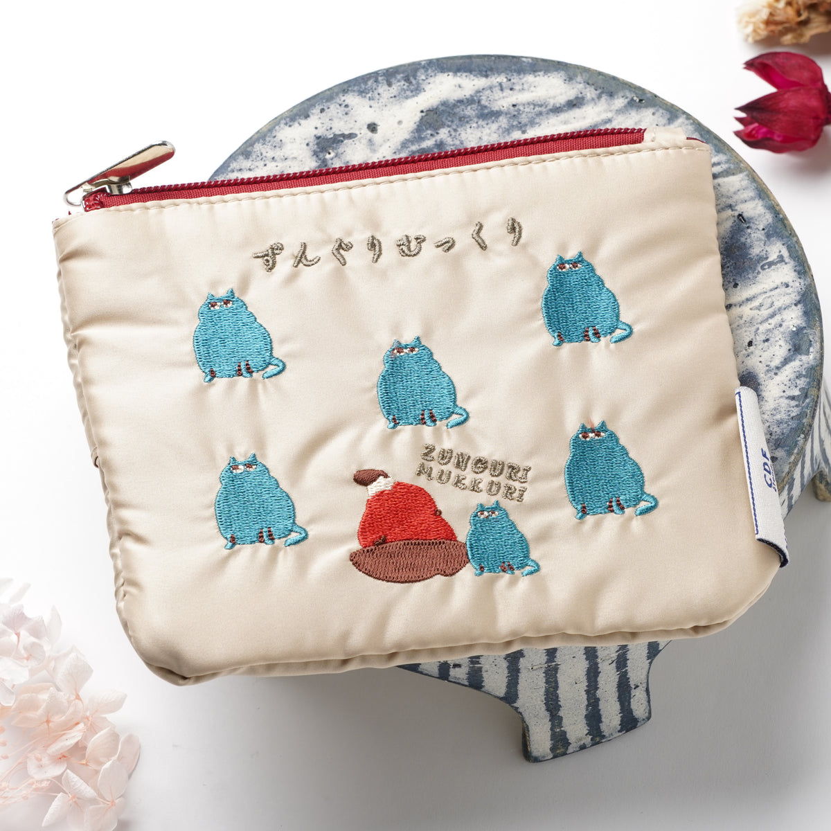 Cute Japanese Phrase Flat Pouch – Zunguri Mukkuri