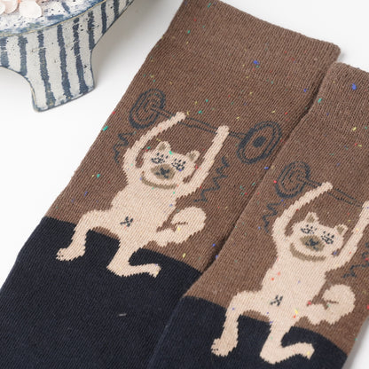 Kusetsuyo Barbell Dog Socks – Dark Brown
