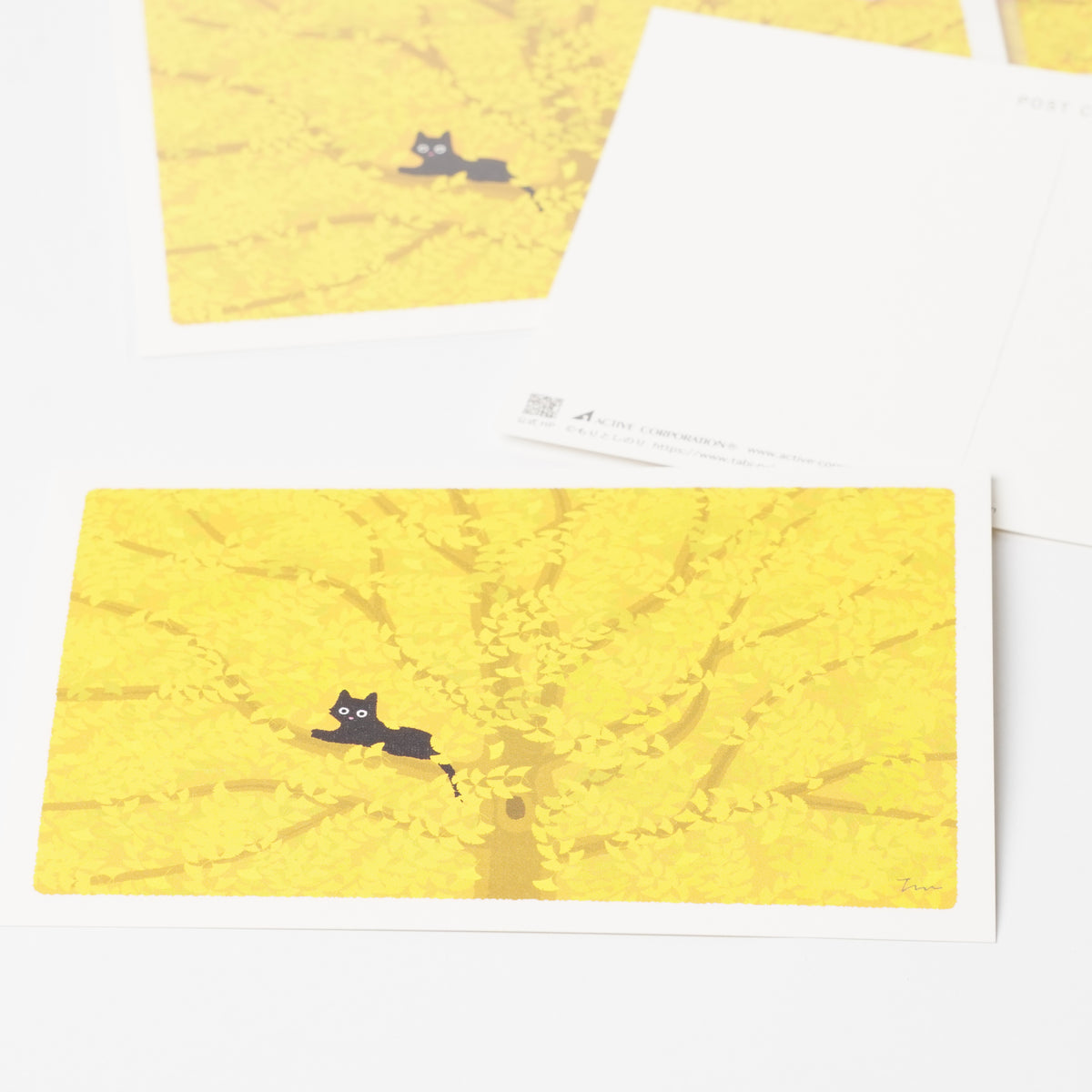 Autumn Tabineko Postcard - Hidden by Leaves