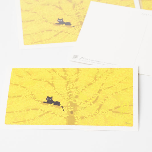 Autumn Tabineko Postcard - Hidden by Leaves