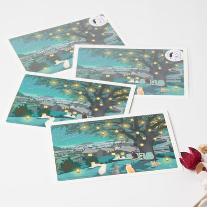 Winter Tabineko Postcard - Choir Under the Stars