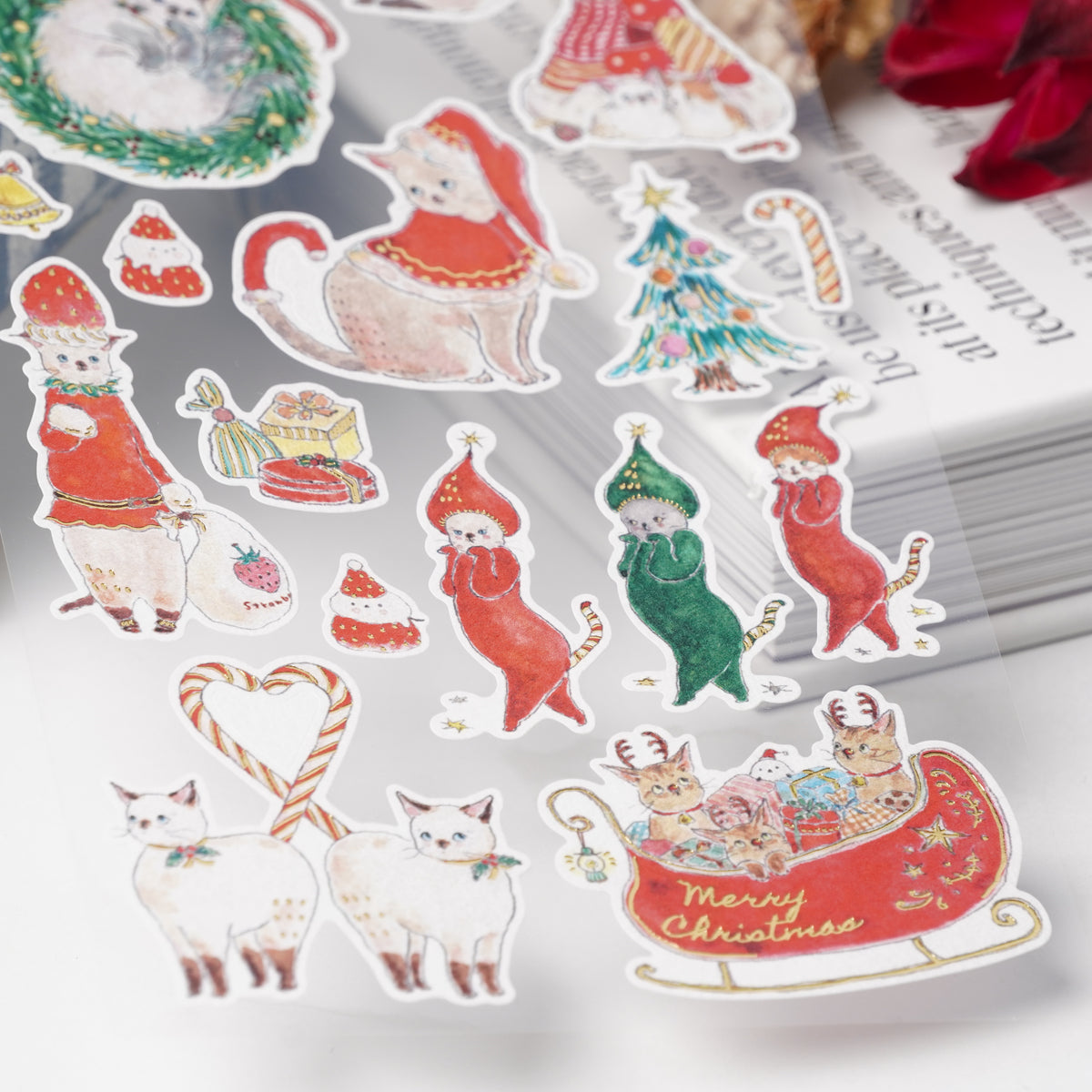 TOCOROCOMUGI Red Cotton Washi Christmas Stickers