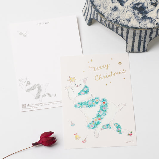 TOCOROCOMUGI White Christmas Tree Cats Postcard