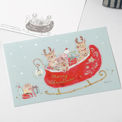 TOCOROCOMUGI Lazy Reindeer Cat Christmas Postcard