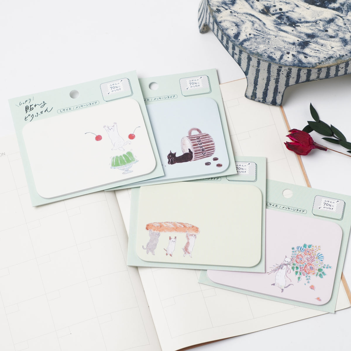 TOCOROCOMUGI Pita Sticky Notes L – Big Bouquet Cat