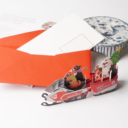 Christmas Party Snowmobile Pop-Up Christmas Card