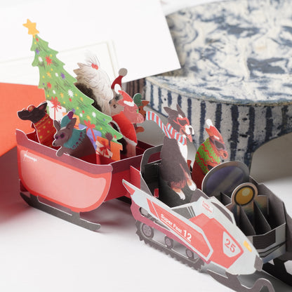 Christmas Party Snowmobile Pop-Up Christmas Card