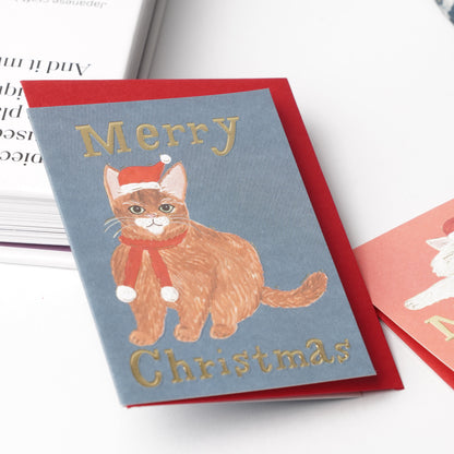 Cat Christmas Mini Card by Kahoko Sodeyama - Blue
