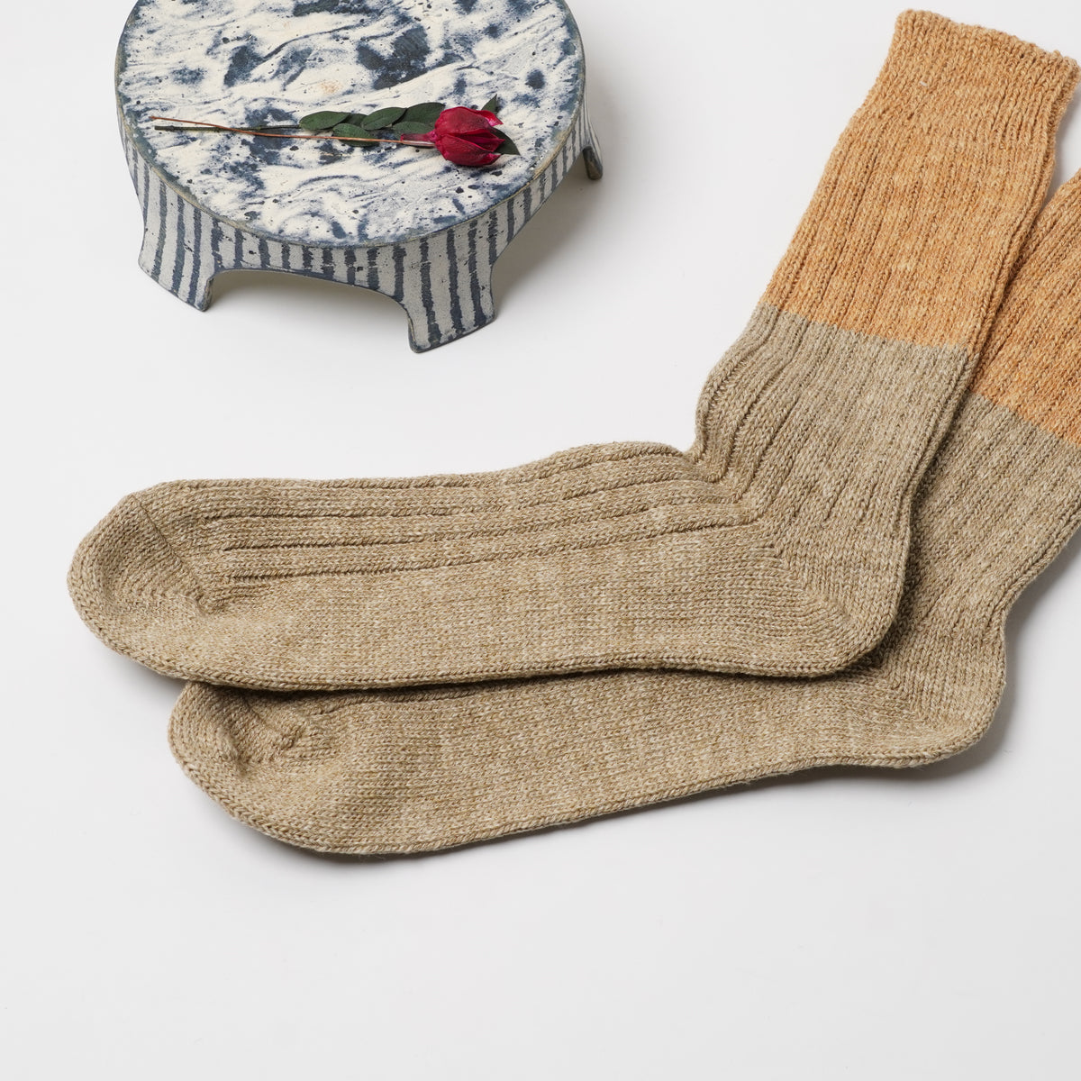 【knitwin】 Wool Cotton Slub Socks L