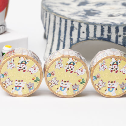 Cozyca Products Golds Foil Washi Masking Tape - Japanese Lucky Cat Gold Foil Tape