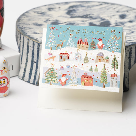 Santa in a Snowy Town Christmas Mini Card