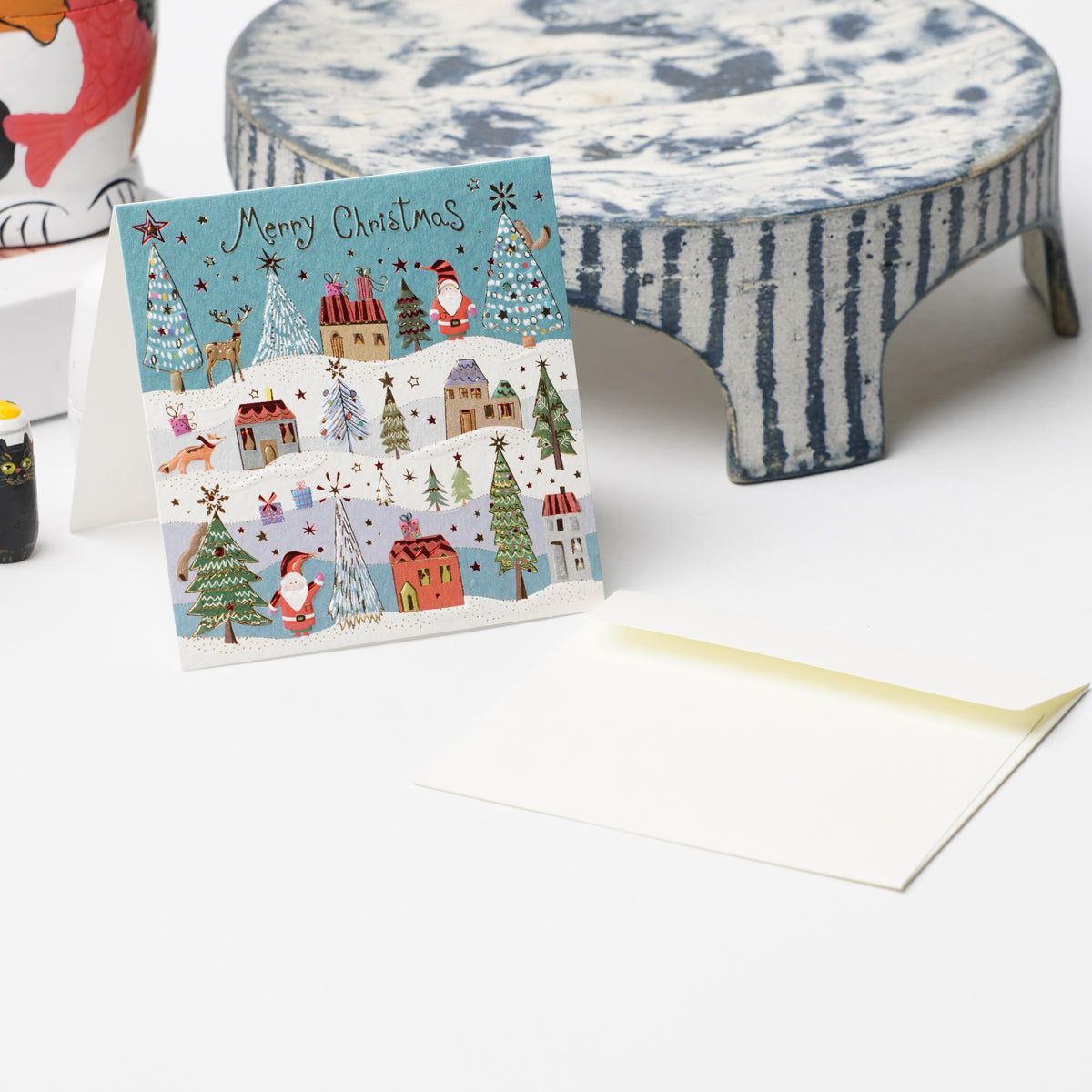 Santa in a Snowy Town Christmas Mini Card